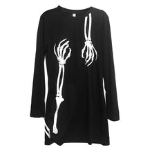 Street Women Skeleton Skull Printed Dresses O- Neck Long Sleeve Punk Bodycon Dress J4U66