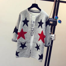 Star Printed Cardigan Sweater Long Knitted Sweater Lady Women Sweater Cardigans Casual Warm J4U66