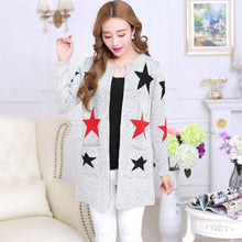 Star Printed Cardigan Sweater Long Knitted Sweater Lady Women Sweater Cardigans Casual Warm J4U66