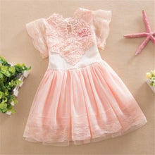 New Baby Cute Kids Clothes Pink/White Flower Girl Dresses Short Sleeve Princess Lace Dress 2-7Y J4U66