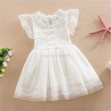 New Baby Cute Kids Clothes Pink/White Flower Girl Dresses Short Sleeve Princess Lace Dress 2-7Y J4U66