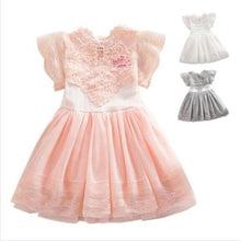 New Baby Cute Kids Clothes Pink/White Flower Girl Dresses Short Sleeve Princess Lace Dress 2-7Y J4U66