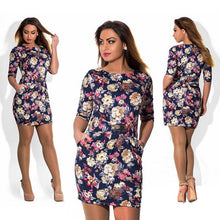 New Design Flowers Print Women Dresses Large size Women's Cothing O-Neck Bodycon Slim Hip 6xl Dress Casual Mini Dress J4U66