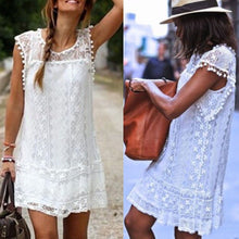 Elegant Women Casual Solid Short Sleeve Slim Lace Mini Dress Tops Ladies Sexy White Dress Plus Size J4U66