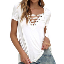 European T ShirtWomen Sexy V Neck Hollow Out Top Casual Basic T-shirt Plus Size J4U66