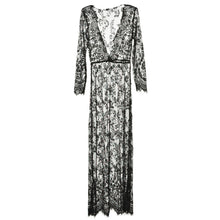 European Style Womens Sexy Lace Embroidery Maxi Solid White Dress Long Sleeve Deep V Neck Vestidos Plus Size M-XL J4U66