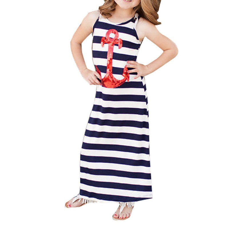 New Family Clothes Mother Daughter Dresses Women Kids Girls Long Casual Dress J4U66