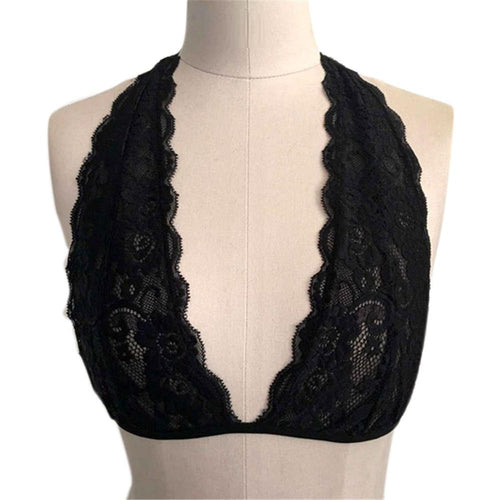 Crop Top Halter Crochet Tops Deep V Neck Bralette Vintage Lace Camisole Bandage Backless Top J4U66