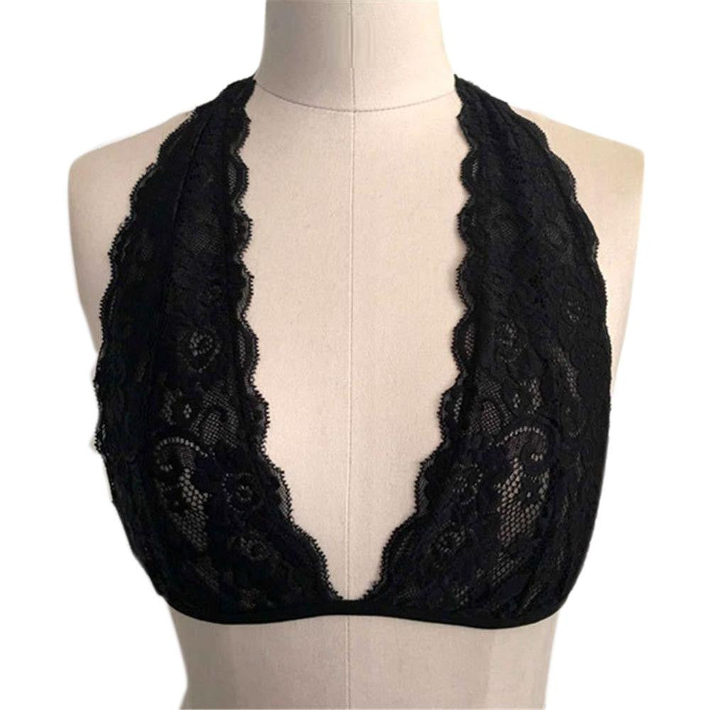 Crop Top Halter Crochet Tops Deep V Neck Bralette Vintage Lace Camisole Bandage Backless Top J4U66