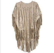 Coat Shawl Beige Cream Floral Cut Out Asymmetric Fringe Tasseled Kimono Cover J4U66