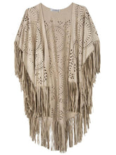 Coat Shawl Beige Cream Floral Cut Out Asymmetric Fringe Tasseled Kimono Cover J4U66