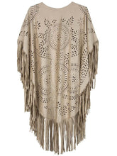Coat Shawl Beige Cream Floral Cut Out Asymmetric Fringe Tasseled Kimono Cover J4U66