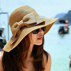 Large Brim Hat For Women Floppy Straw Cap Beach Sun Hat Bow Wide Large Brim Cloche Bowler Bowknot hats J4U66
