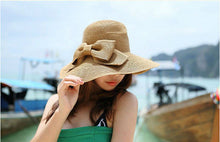 Large Brim Hat For Women Floppy Straw Cap Beach Sun Hat Bow Wide Large Brim Cloche Bowler Bowknot hats J4U66