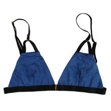 Sexy Women Denim Pattern Bralette Bralet Bra Bustier Crop Top Unpadded Strappy Seamless Bra Front Closure J4U66