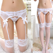 SexyWomen's Sheer Lace Top Thigh-Highs Stockings & Garter Belt Suspender Set J4U66