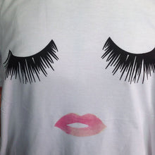Style Harajuku T Shirt Women Eyelash Lips White Cotton Women T-Shirt Tops Tees Camisas Mujer Loose T Shirt Femme J4U66