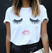 Style Harajuku T Shirt Women Eyelash Lips White Cotton Women T-Shirt Tops Tees Camisas Mujer Loose T Shirt Femme J4U66