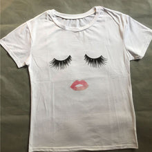 Style Harajuku T Shirt Women Eyelash Lips White Cotton Women T-Shirt Tops Tees Camisas Mujer Loose T Shirt Femme J4U66