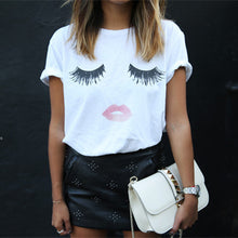 Style Harajuku T Shirt Women Eyelash Lips White Cotton Women T-Shirt Tops Tees Camisas Mujer Loose T Shirt Femme J4U66