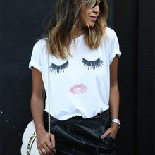 Style Harajuku T Shirt Women Eyelash Lips White Cotton Women T-Shirt Tops Tees Camisas Mujer Loose T Shirt Femme J4U66