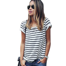 Style O Neck Sexy Womens Tops Striped Short Sleeve shirt Feminino camisetas T-shirts for women J4U66