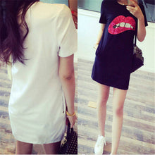 style short sleeve sequins lip casual t-shirts shape black white dress plus size women clothing J4U66