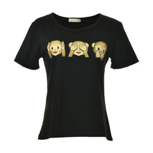 Style Three Monkey Cartoon Tops Black Women O-neck Kawaii T shirts Punk Harajuku Short Sleeve Casual T-shirt J4U66