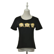 Style Three Monkey Cartoon Tops Black Women O-neck Kawaii T shirts Punk Harajuku Short Sleeve Casual T-shirt J4U66