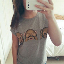 Style Three Monkey Cartoon Tops Black Women O-neck Kawaii T shirts Punk Harajuku Short Sleeve Casual T-shirt J4U66