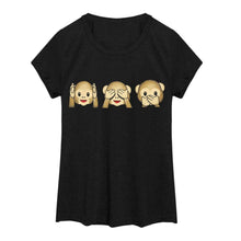 Style Three Monkey Cartoon Tops Black Women O-neck Kawaii T shirts Punk Harajuku Short Sleeve Casual T-shirt J4U66