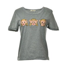 Style Three Monkey Cartoon Tops Black Women O-neck Kawaii T shirts Punk Harajuku Short Sleeve Casual T-shirt J4U66
