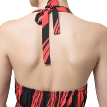 style women dress print halter deep v neck cross backless slim red sexy long maxi halter dress J4U66