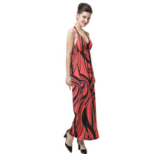 style women dress print halter deep v neck cross backless slim red sexy long maxi halter dress J4U66