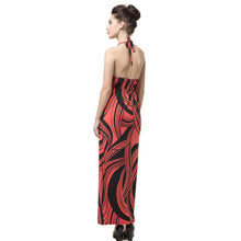 style women dress print halter deep v neck cross backless slim red sexy long maxi halter dress J4U66