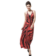 style women dress print halter deep v neck cross backless slim red sexy long maxi halter dress J4U66
