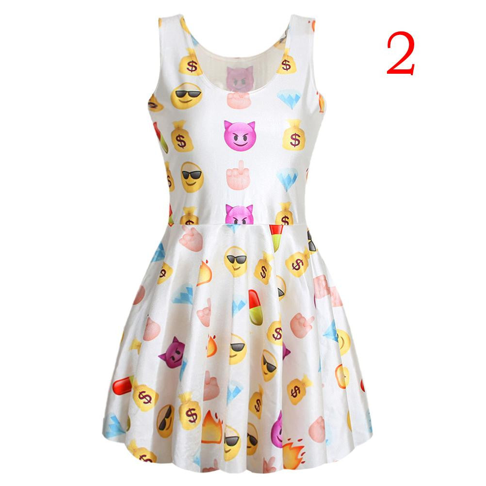 Style Women Dress Sexy Cute Easiness Printed Emoji Dresses Jumper O-Neck J4U66