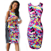 Women Dress Celeb Bodycon Dress Splash Floral Print Sleeveless Midi Dresses Ladies Casual Vestidos XXL J4U66