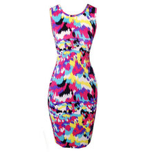 Women Dress Celeb Bodycon Dress Splash Floral Print Sleeveless Midi Dresses Ladies Casual Vestidos XXL J4U66