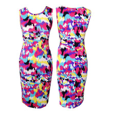 Women Dress Celeb Bodycon Dress Splash Floral Print Sleeveless Midi Dresses Ladies Casual Vestidos XXL J4U66