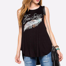Women Feather Print Asymmetrical Hem Tank Tops Casual Loose Sleeveless Vest Personality Tops Tees J4U66