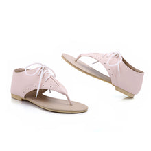 women flat sandals lace up cut out flip flop shoes woman pu leather gladiator sandals women plus size sandale femme J4U66