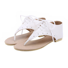 women flat sandals lace up cut out flip flop shoes woman pu leather gladiator sandals women plus size sandale femme J4U66
