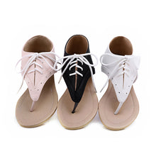 women flat sandals lace up cut out flip flop shoes woman pu leather gladiator sandals women plus size sandale femme J4U66