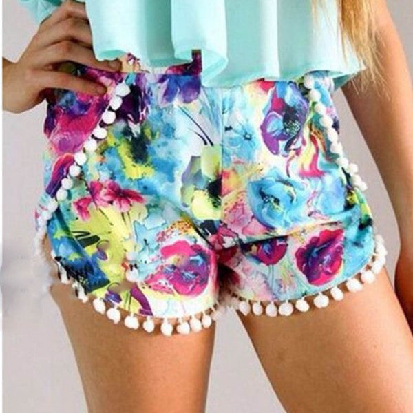 women floral high waist shorts casual elastic short J4U66