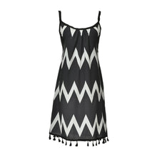 Women Loose Chiffon Sundress Wave Striped Sleeveless Tassel Casual Beach Dress J4U66