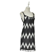 Women Loose Chiffon Sundress Wave Striped Sleeveless Tassel Casual Beach Dress J4U66