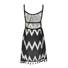 Women Loose Chiffon Sundress Wave Striped Sleeveless Tassel Casual Beach Dress J4U66