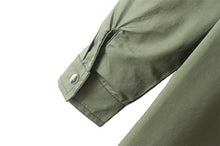 women shirts chest pockets embroidery turn down collar long sleeves button casual women tops loose blouse army green J4U66