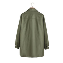 women shirts chest pockets embroidery turn down collar long sleeves button casual women tops loose blouse army green J4U66
